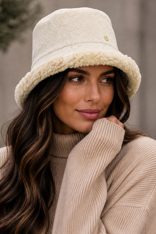 Amici - Lucinda Suedine Bucket Hat in Sand