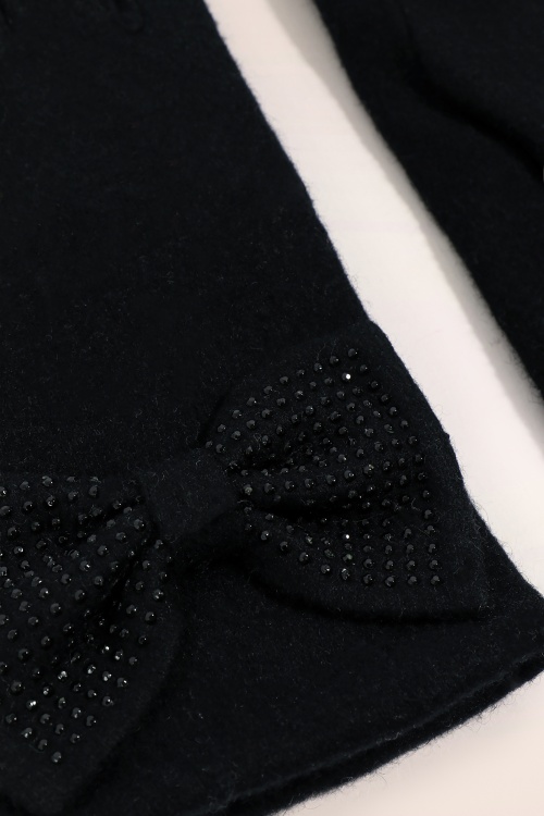 Amici - Maddie Rhinestones Bow Gloves in Black 2