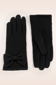Amici - Maddie Rhinestones Bow Gloves in Black