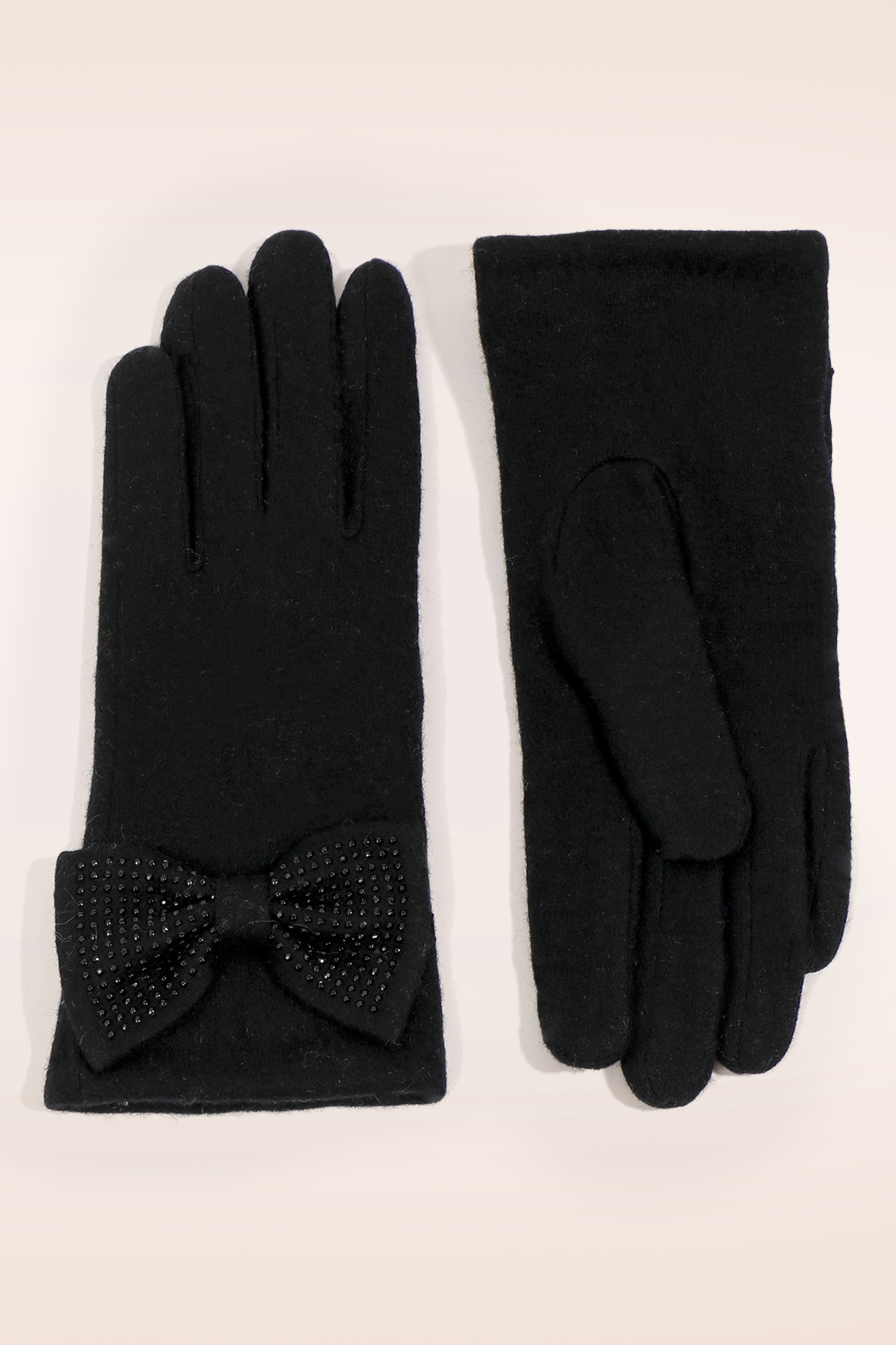 Amici - Maddie Rhinestones Bow Gloves in Black