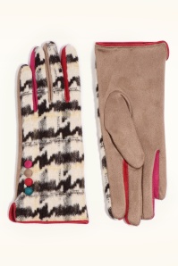 Amici - Jude Suedine Houndstooth Gloves in Beige