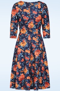 Vintage Chic for Topvintage - Topvintage exclusive ~ Ellen Floral Swing Dress in Navy and Orange 2