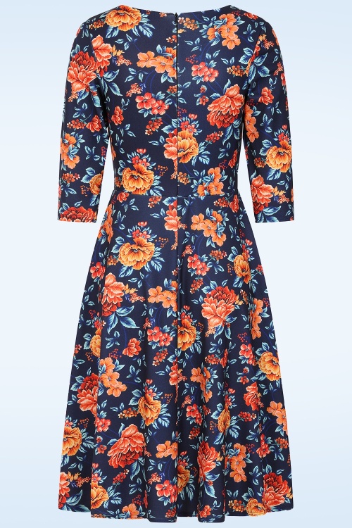 Vintage Chic for Topvintage - Topvintage exclusive ~ Ellen Floral Swing Dress in Navy and Orange 2