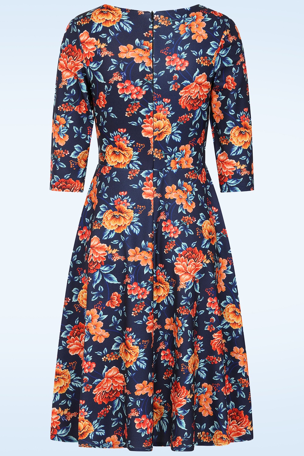 Vintage Chic for Topvintage - Topvintage exclusive ~ Ellen Floral Swing Dress in Navy and Orange 2