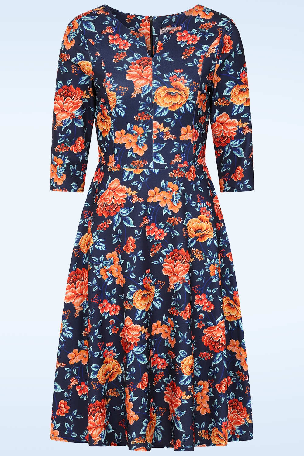Vintage Chic for Topvintage - Topvintage exclusive ~ Ellen Floral Swing Dress in Navy and Orange