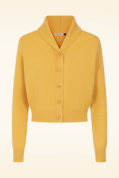 Banned Retro - Gilet en maille Violet en jaune moutarde