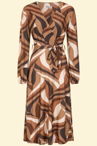 Vintage Chic for Topvintage - Topvintage exclusive ~ Taylor Cross Over Abstract Swing Dress in Brown