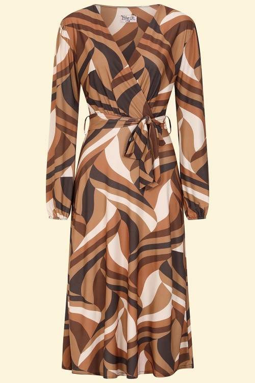 Vintage Chic for Topvintage - Topvintage exclusive ~ Taylor Cross Over Abstract Swing Dress in Brown