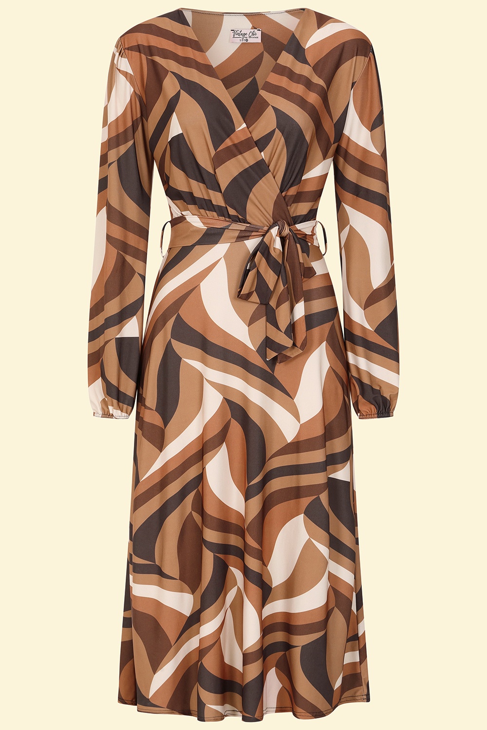 Vintage Chic for Topvintage - Topvintage exclusive ~ Taylor Cross Over Abstract Swing Dress in Brown