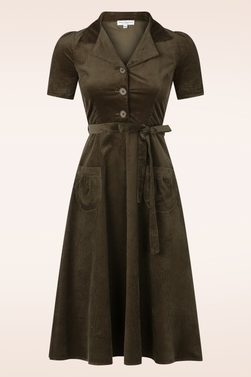 Very Cherry - Midi Revers Corduroy Dress in Bronze