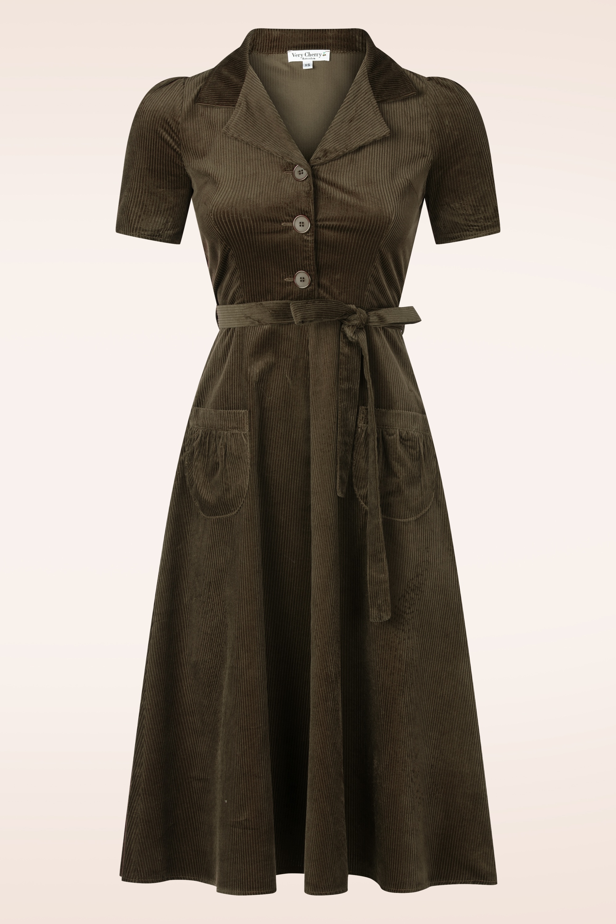 Very Cherry - Midi Revers Corduroy Dress in Bronze
