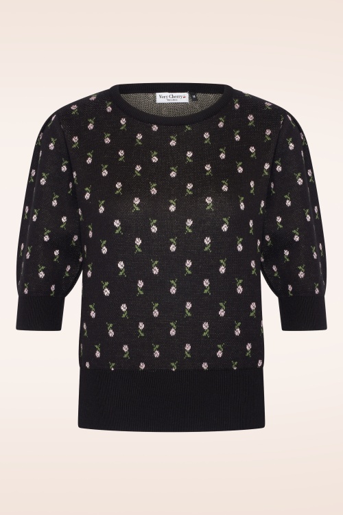 Very Cherry - Celeste Jacquard Flower Pullover in Black