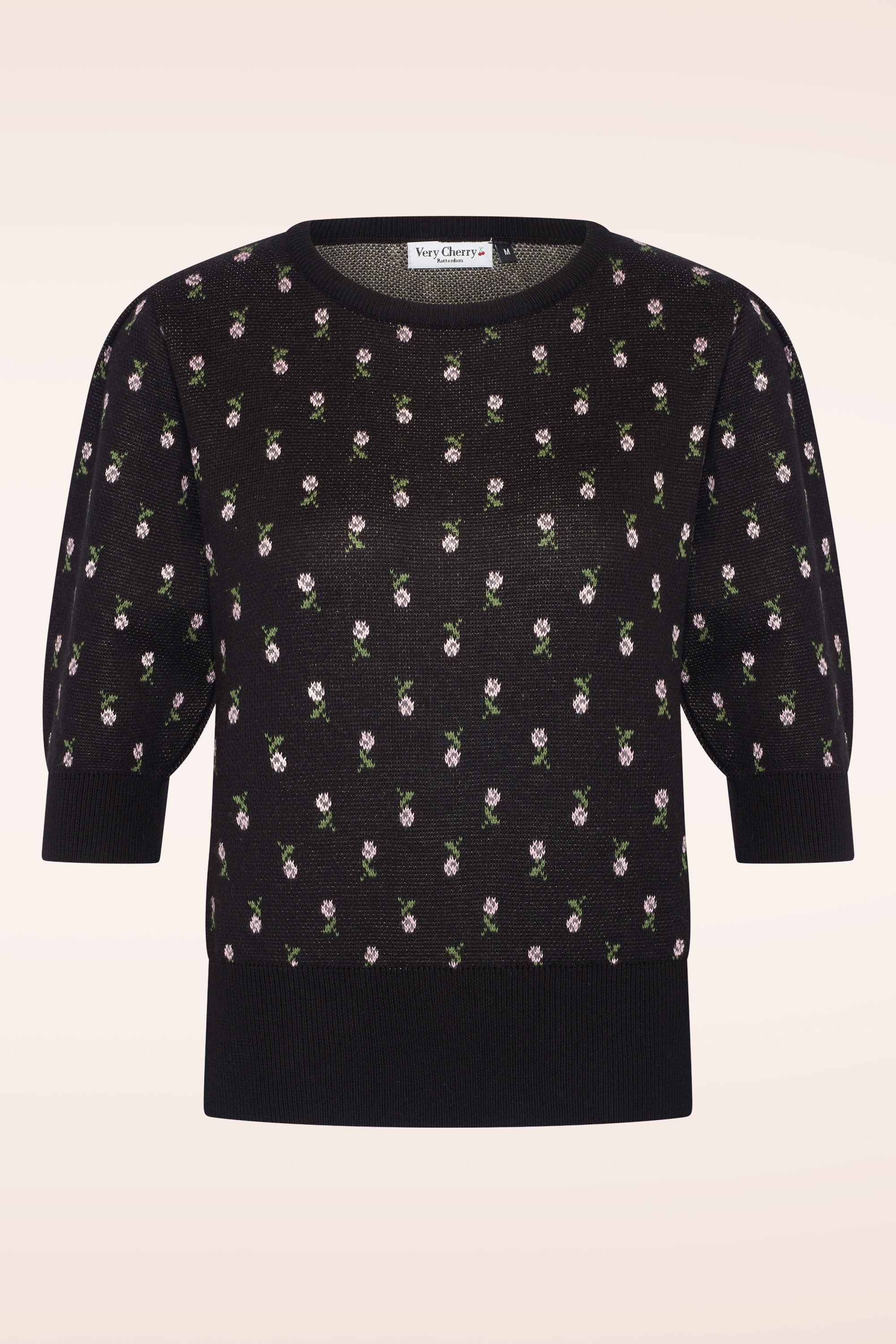 Very Cherry - Celeste Jacquard Flower Pullover in Black
