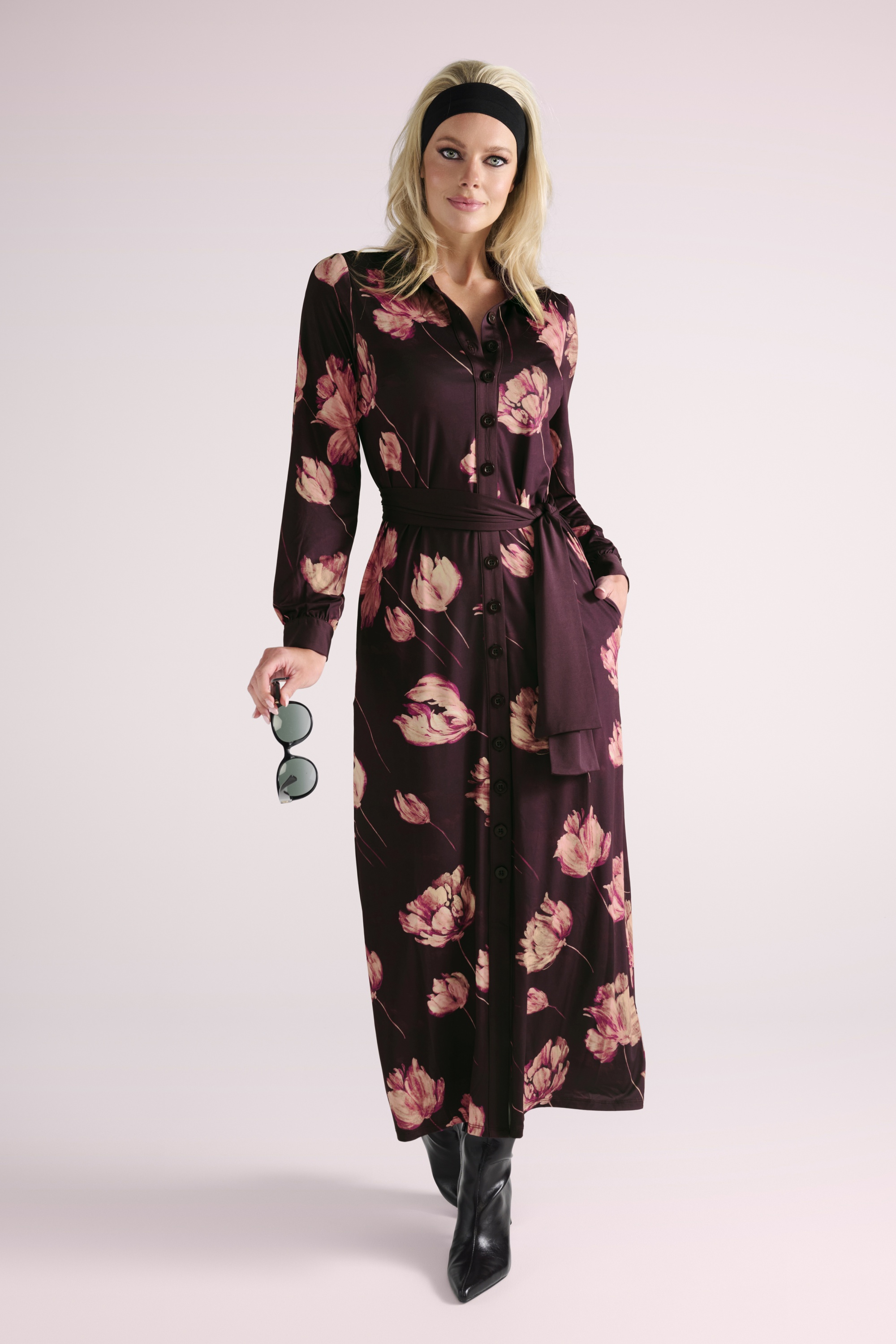 K-Design - Robe longue Floral Dreams en bordeaux 4