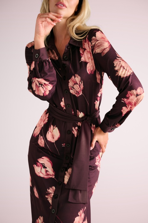K-Design - Robe longue Floral Dreams en bordeaux 3