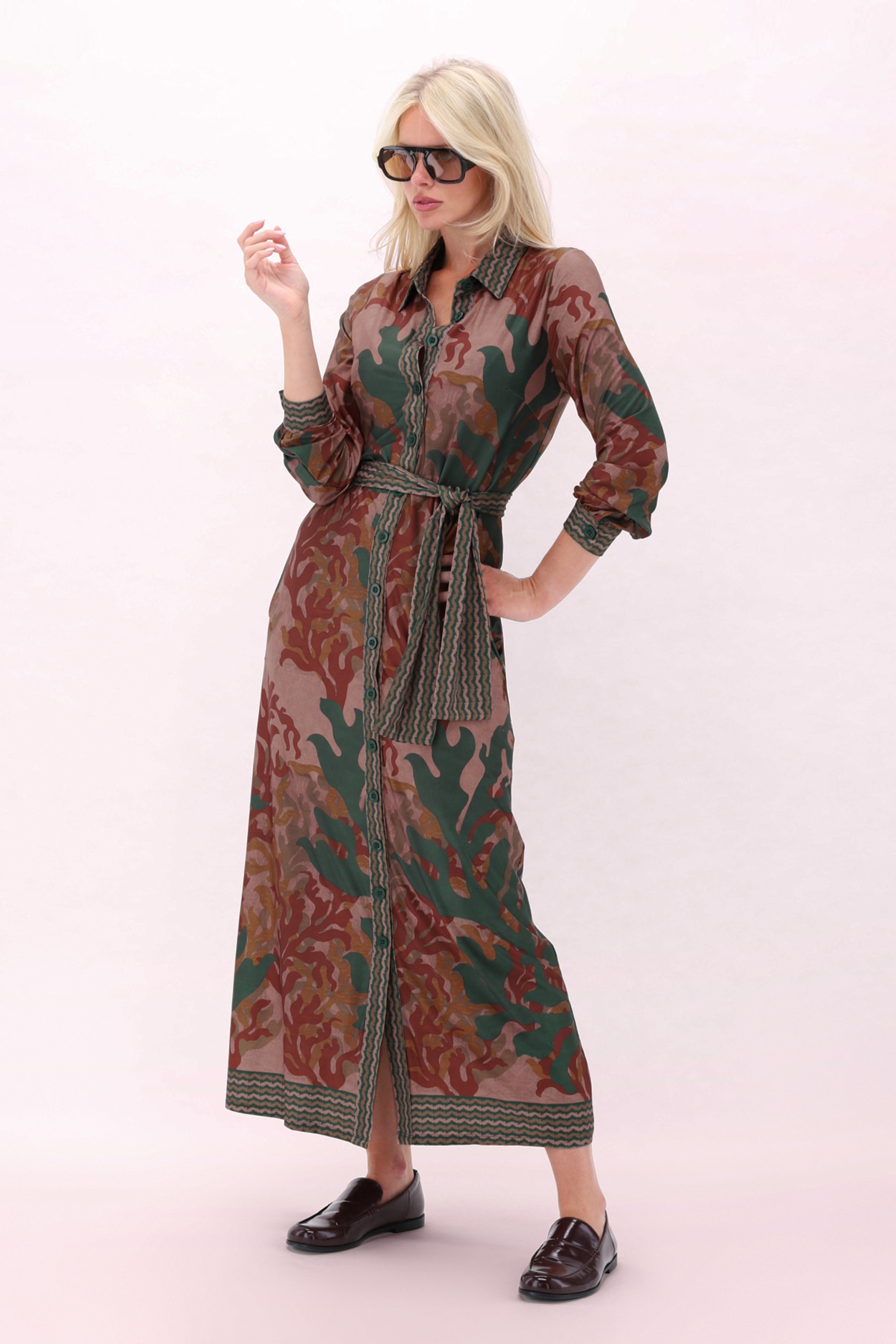 K-Design - Robe longue Vivian en vert et rouille