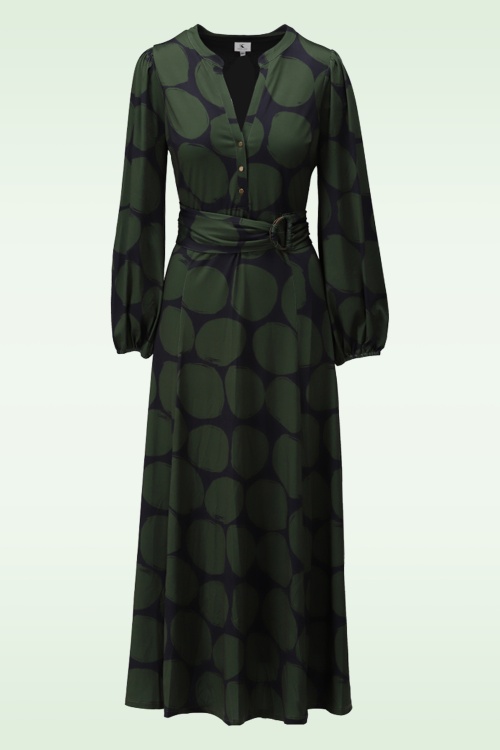 K-Design - Babs Dots Maxi Dress in Navy and Green