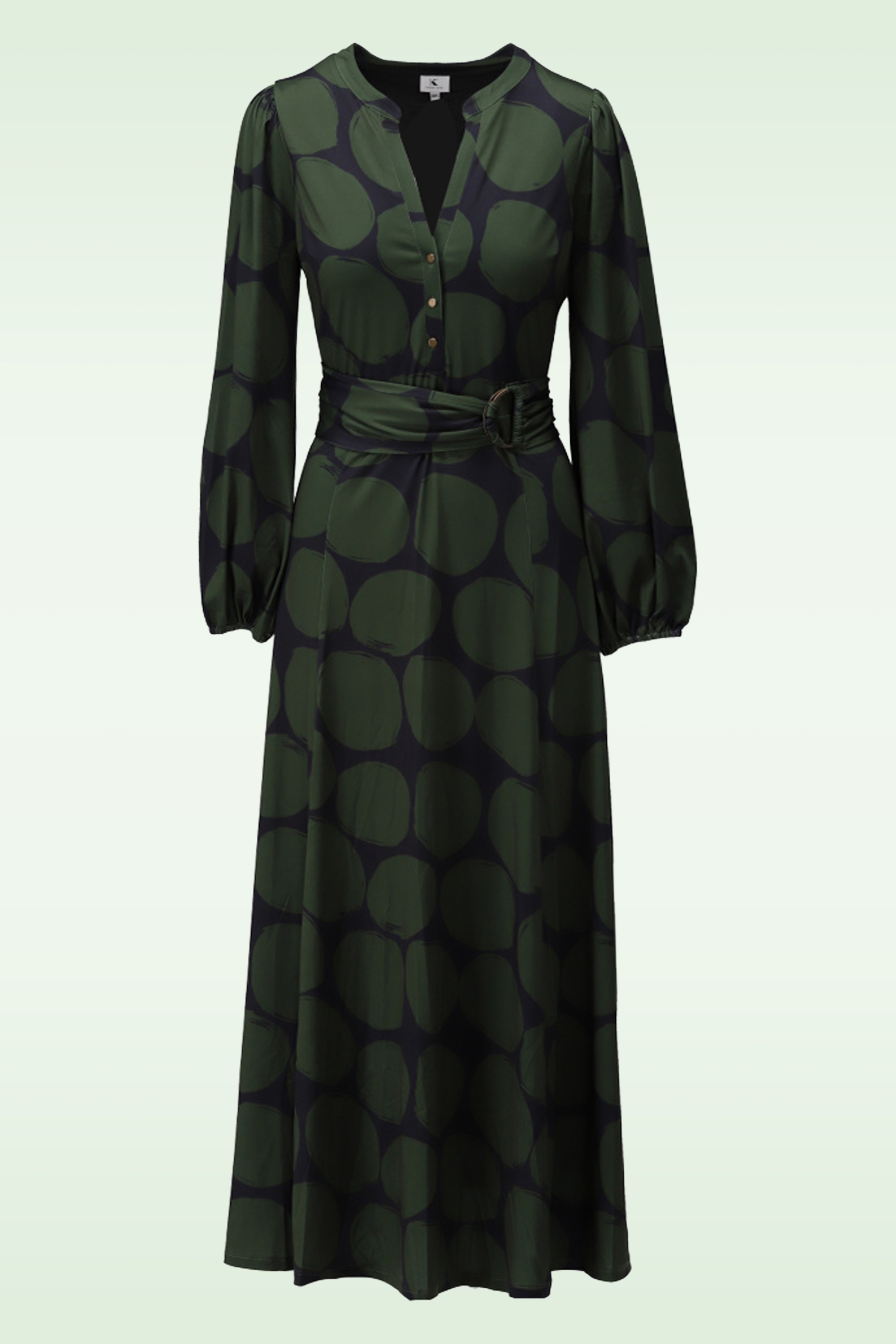 K-Design - Robe longue à pois Babs en bleu marine et vert