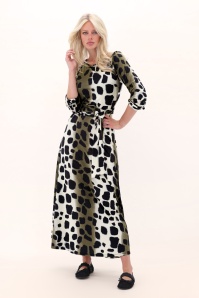 K-Design - Robe longue à motif animalier Arianne en kaki