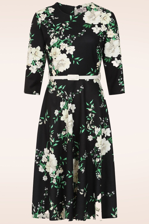 Vintage Chic for Topvintage - Exklusiv bei Topvintage ~ Megan Florales Swingkleid in Schwarz