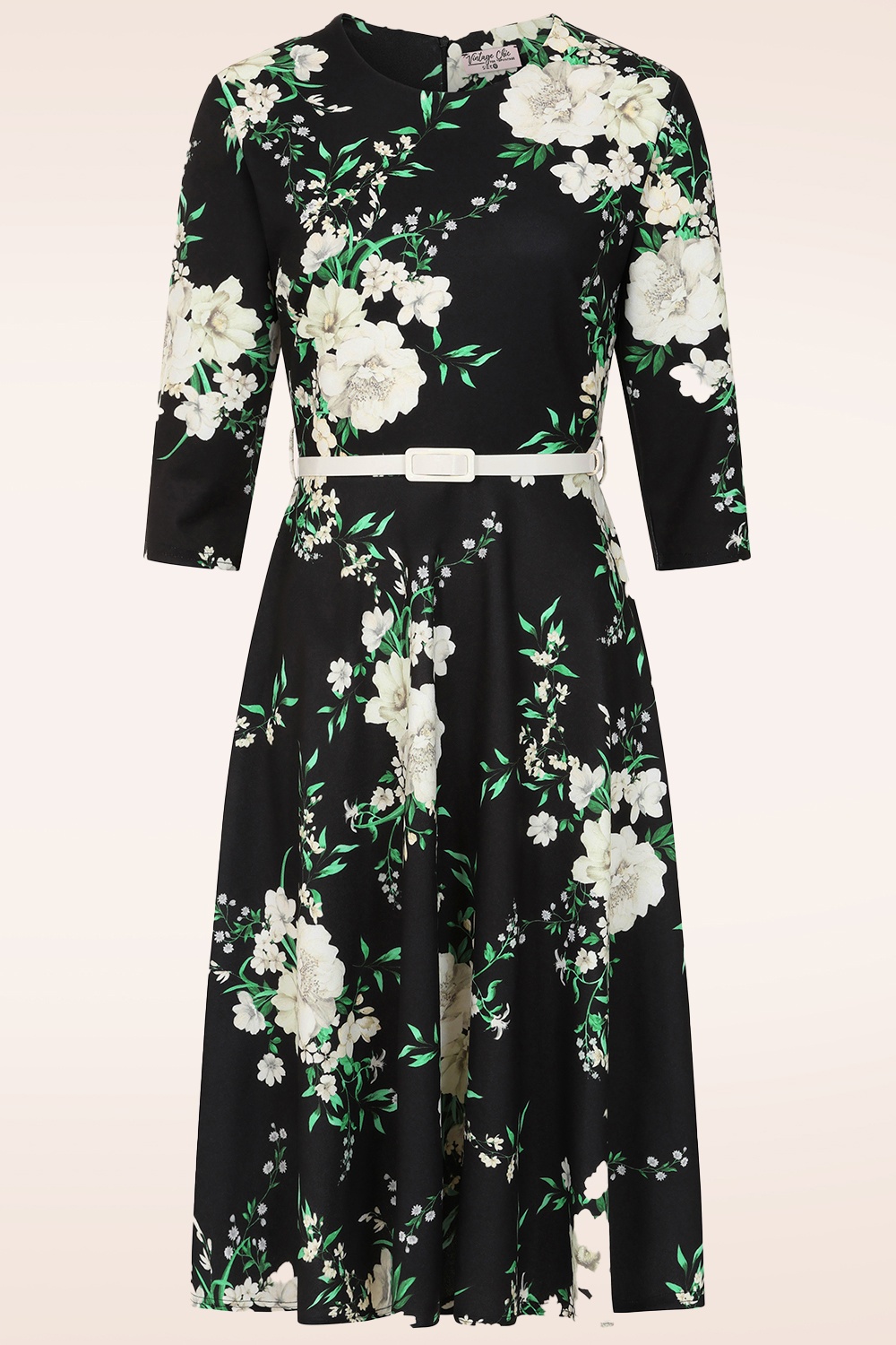 Vintage Chic for Topvintage - Exklusiv bei Topvintage ~ Megan Florales Swingkleid in Schwarz
