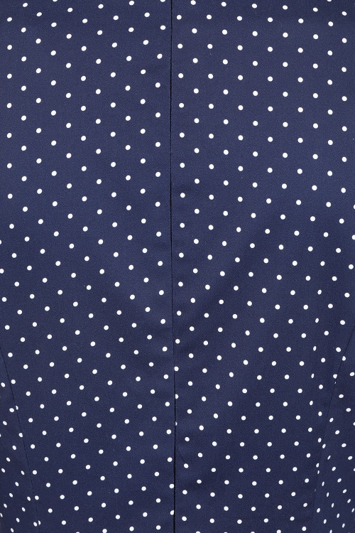 Dolly Dawn - Topvintage exclusive ~ Camilla polkadot swing jurk in marineblauw 4