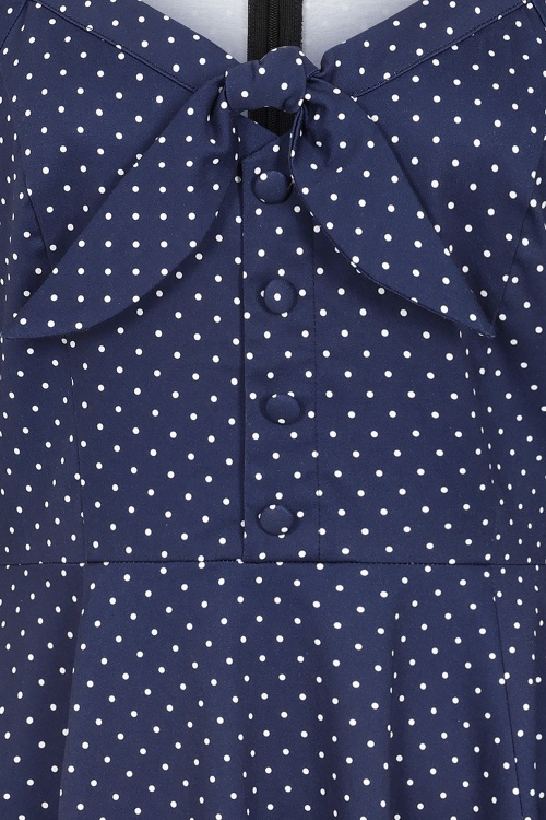 Dolly Dawn - Topvintage exclusive ~ Camilla polkadot swing jurk in marineblauw 2