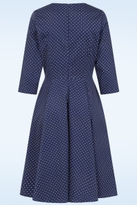 Dolly Dawn - Topvintage exclusive ~ Camilla polkadot swing jurk in marineblauw 3