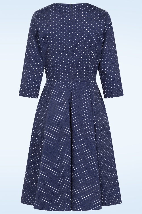 Dolly Dawn - Topvintage exclusive ~ Camilla polkadot swing jurk in marineblauw 3