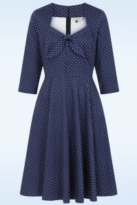 Dolly Dawn - Topvintage exclusive ~ Camilla polkadot swing jurk in marineblauw