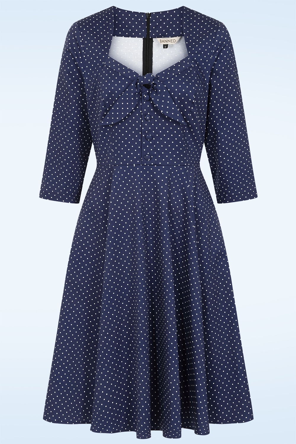 Dolly Dawn - Topvintage exclusive ~ Camilla polkadot swing jurk in marineblauw