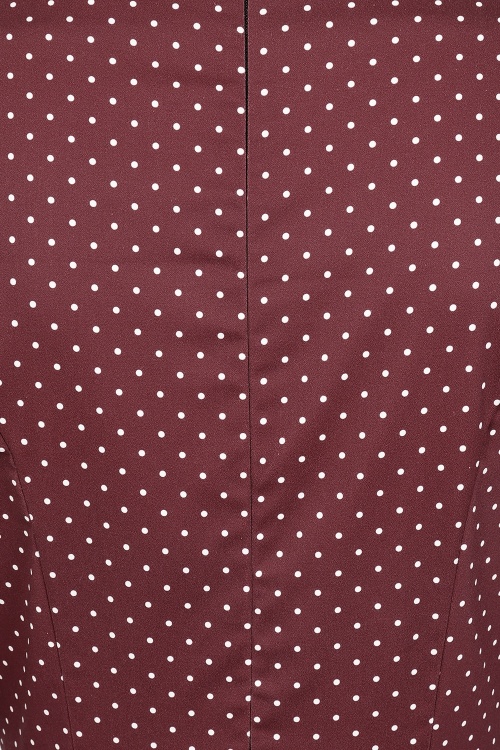 Dolly Dawn - Topvintage exclusive ~ Camilla polkadot swing jurk in bordeaux 4