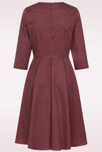 Dolly Dawn - Topvintage exclusive ~ Camilla polkadot swing jurk in bordeaux 3