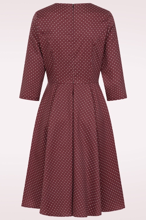 Dolly Dawn - Topvintage exclusive ~ Camilla polkadot swing jurk in bordeaux 3