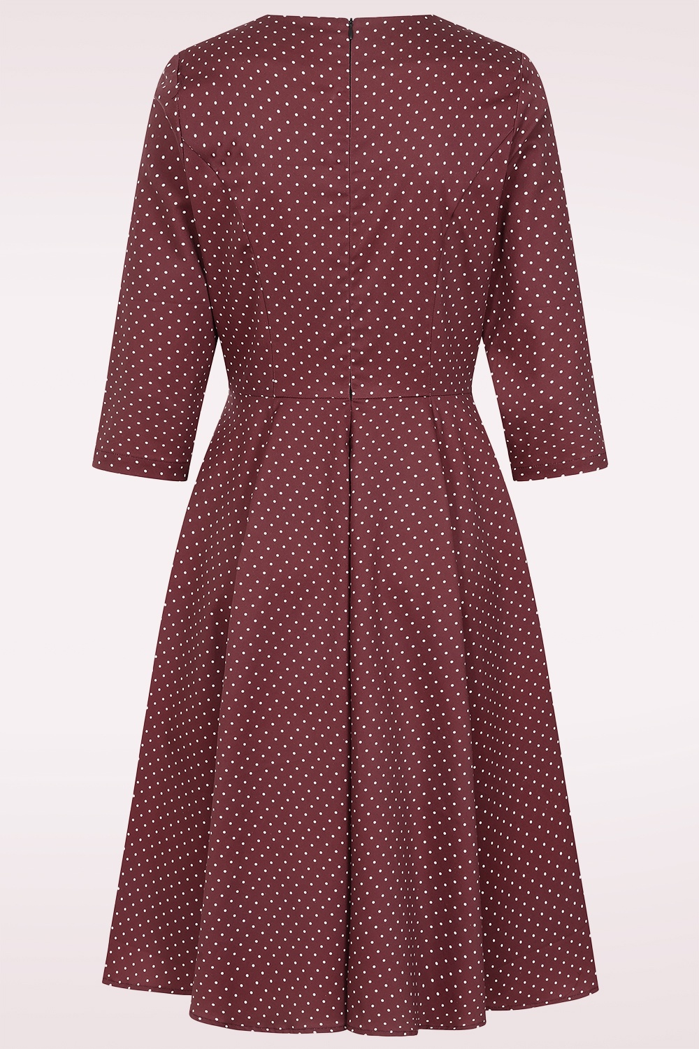 Dolly Dawn - Topvintage exclusive ~ Camilla polkadot swing jurk in bordeaux 3