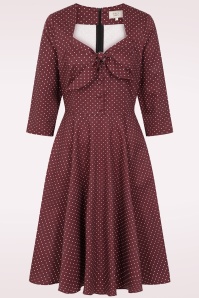 Dolly Dawn - Topvintage exclusive ~ Camilla polkadot swing jurk in bordeaux