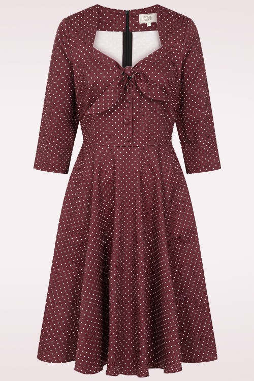 Dolly Dawn - Topvintage exclusive ~ Camilla polkadot swing jurk in bordeaux