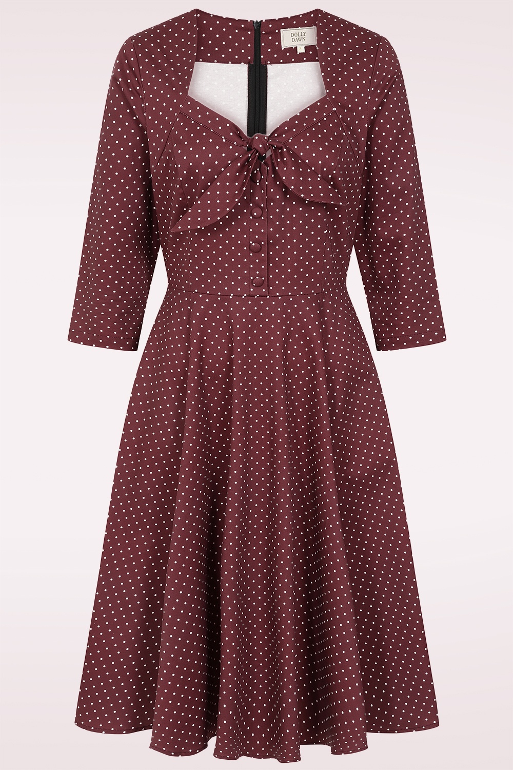 Dolly Dawn - Topvintage exclusive ~ Camilla polkadot swing jurk in bordeaux