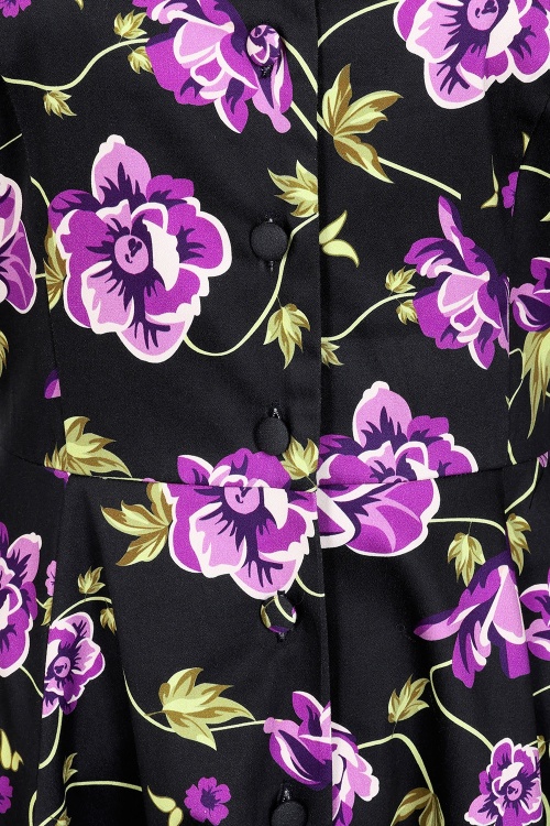 Dolly Dawn - Topvintage exclusive ~ Charlotte Floral swing jurk in zwart 3