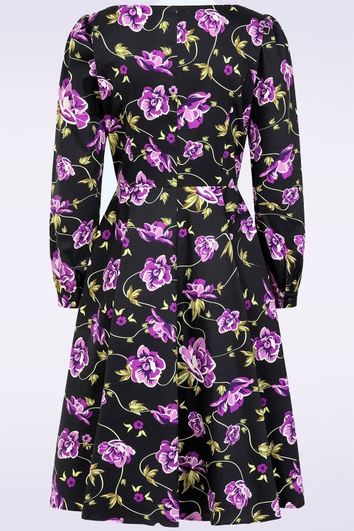 Dolly Dawn - Topvintage exclusive ~ Charlotte Floral swing jurk in zwart 2