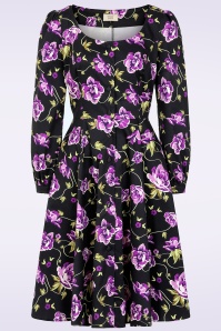 Dolly Dawn - Topvintage exclusive ~ Charlotte Floral swing jurk in zwart