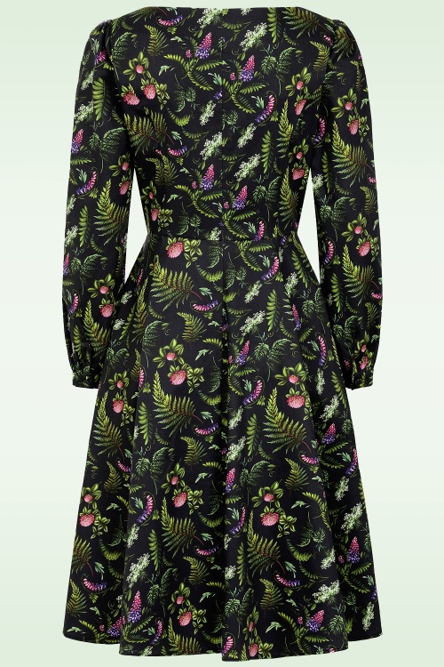Dolly Dawn - Topvintage exclusive ~ Charlotte Botanical swing jurk in zwart 2