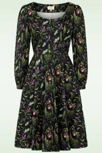 Dolly Dawn - Topvintage exclusive ~ Charlotte Botanical swing jurk in zwart
