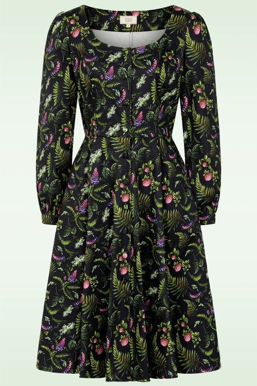 Dolly Dawn - Topvintage exclusive ~ Charlotte Botanical swing jurk in zwart