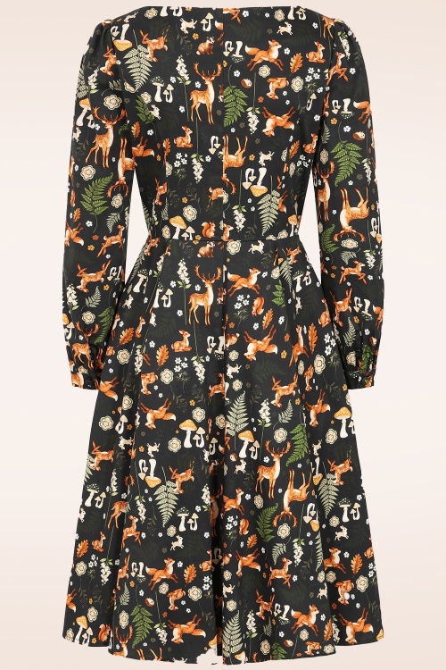 Dolly Dawn - Topvintage exclusive ~ Charlotte Woodland swing jurk in zwart 2