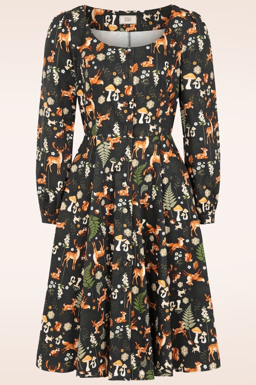Dolly Dawn - Topvintage exclusive ~ Charlotte Woodland swing jurk in zwart