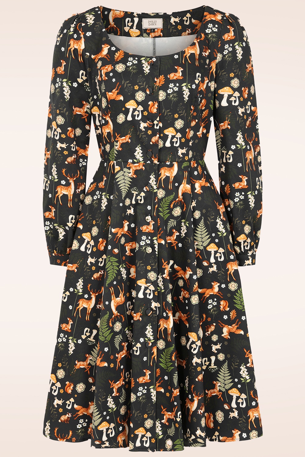 Dolly Dawn - Topvintage exclusive ~ Charlotte Woodland swing jurk in zwart