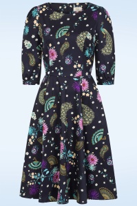 Dolly Dawn - Topvintage exclusive ~ Catherine Peacock swing jurk in middernachtblauw