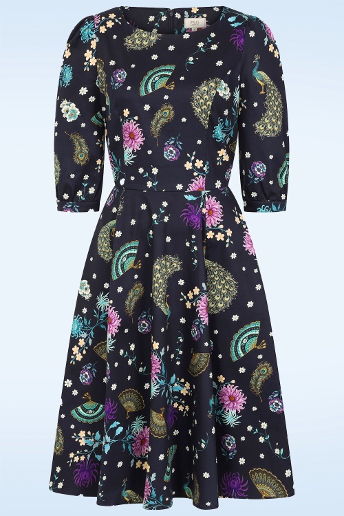 Dolly Dawn - Topvintage exclusive ~ Catherine Peacock swing jurk in middernachtblauw