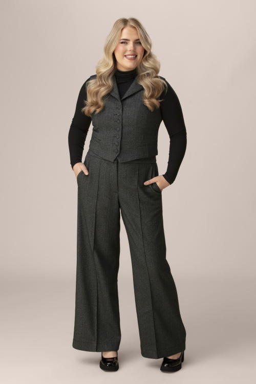 Femkit - Pantalon habillé à chevrons Bonny en anthracite foncé